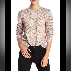 Free People Beige and Red Chevron Sweater
